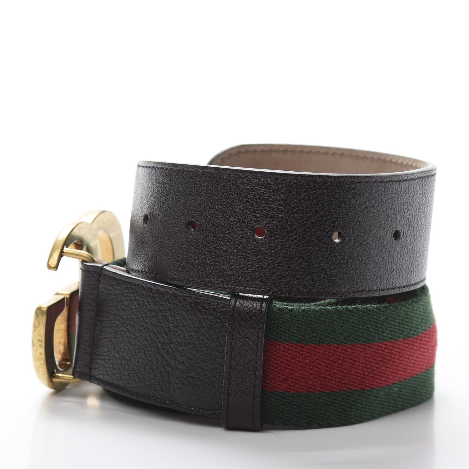 Gucci Nylon Textured Calfskin Double G Web 40mm Belt 95 38 Green Red Dark Cocoa 4 of 9