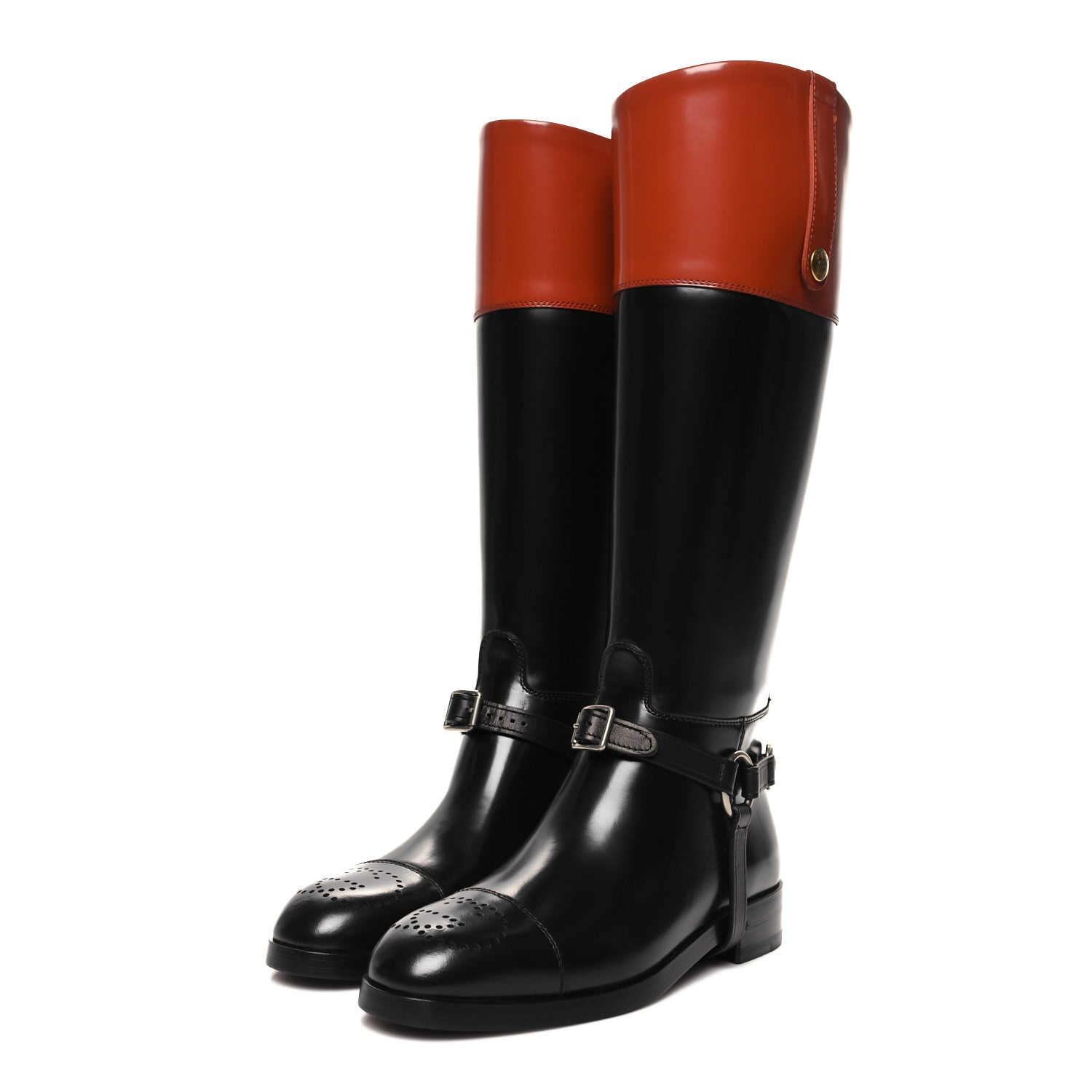 Gucci Calfskin Zelda Harness Riding Boots 37 Black Amber 3 of 9