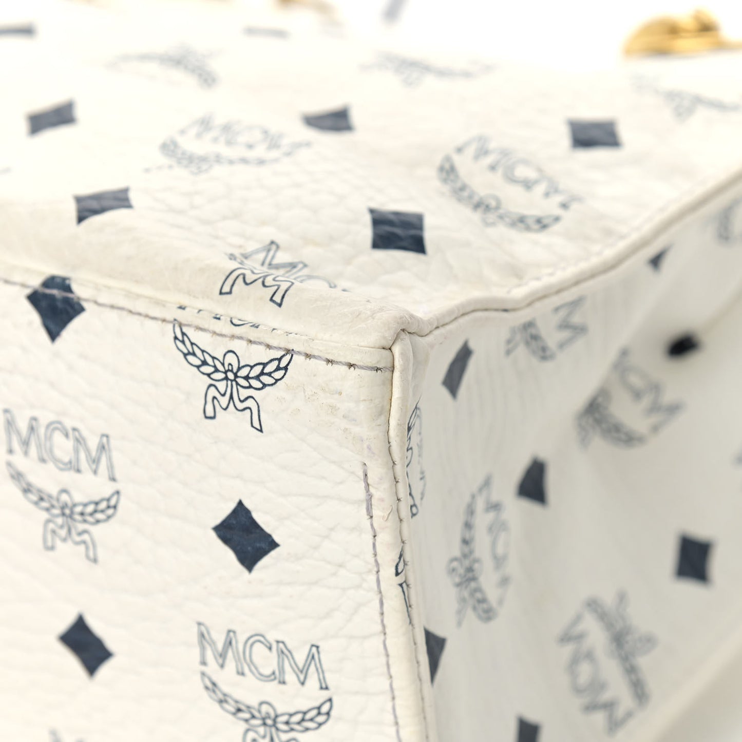 Lambskin Coated Canvas Monogram Chain Tote White