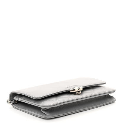 Chanel Grained Calfskin Quilted CC Box Wallet On Chain WOC Grey 4 of 11