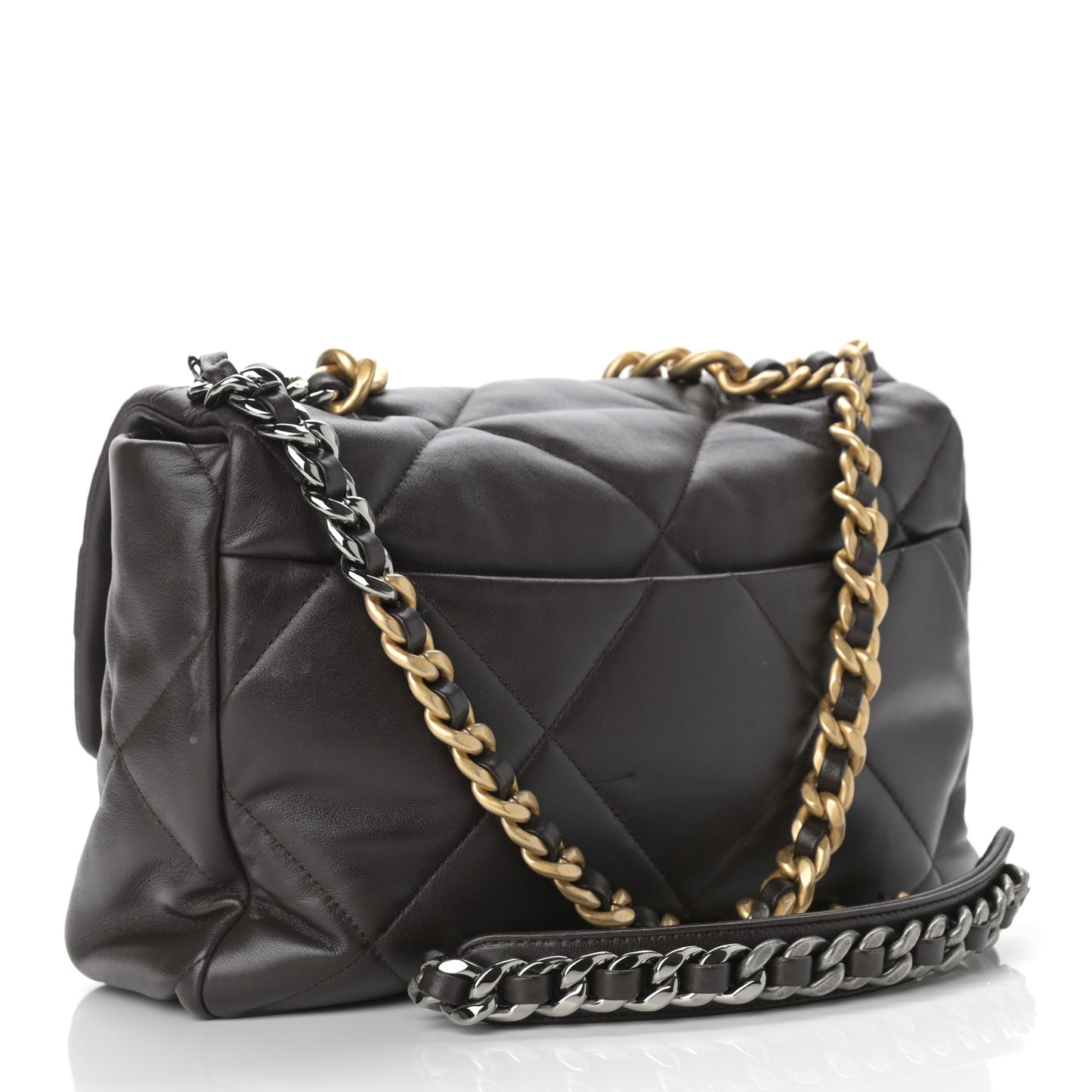 Lambskin Quilted Large Chanel 19 Flap Dark Brown