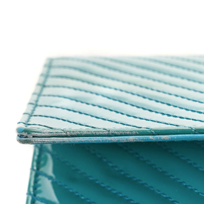 Chanel Patent Calfskin Chevron Quilted Wallet On Chain WOC Blue 10 of 10