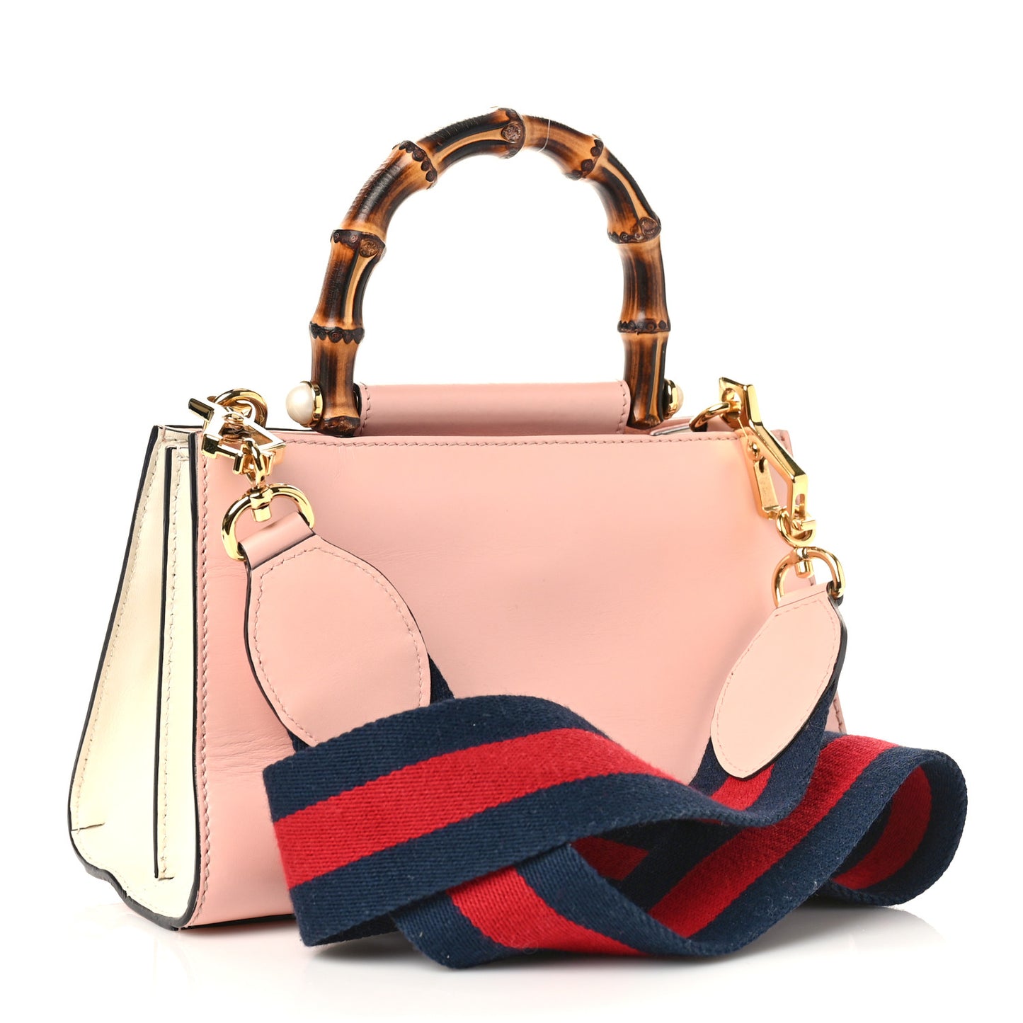 Nappa Bamboo Web Small Nymphaea Top Handle Bag Perfect Pink Mystic White