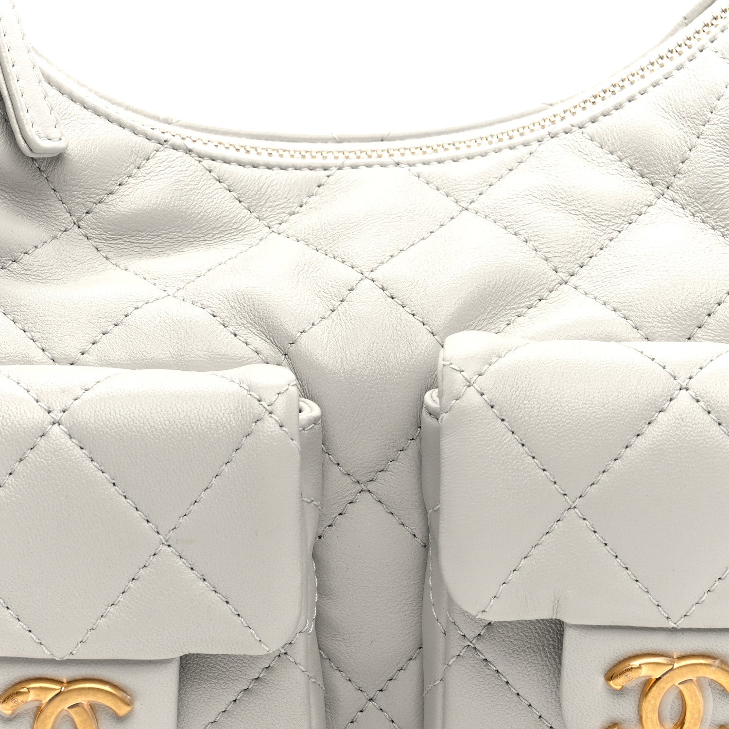 Chanel Shiny Lambskin Quilted Large Trendy Pockets Hobo Light Grey 8 of 10