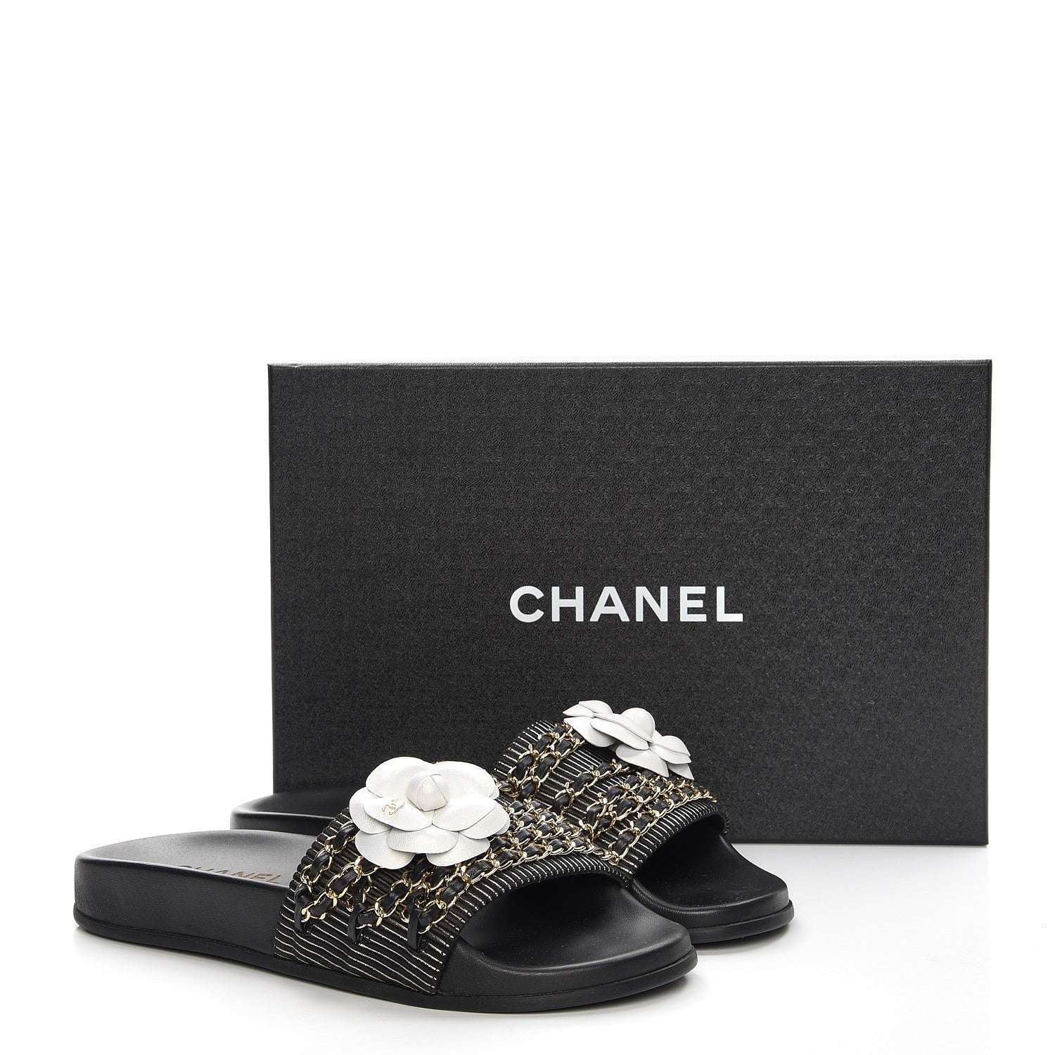 Chanel Calfskin Chain Flat Sandals 38 Black 9 of 9