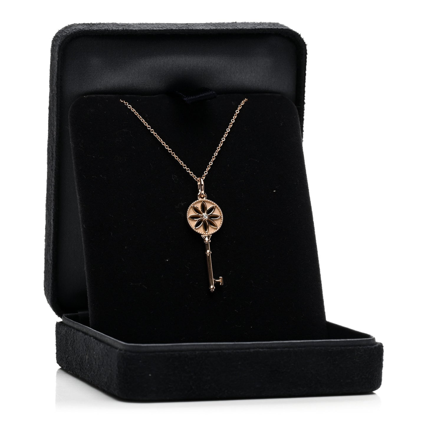 18K Rose Gold Diamond Small Daisy Key Pendant Necklace