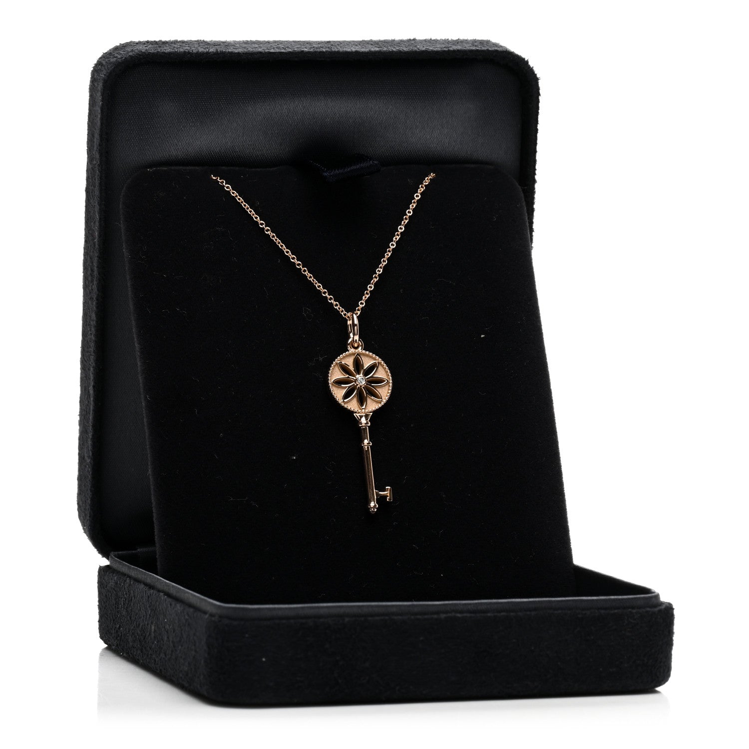 Tiffany 18K Rose Gold Diamond Small Daisy Key Pendant Necklace 5 of 5