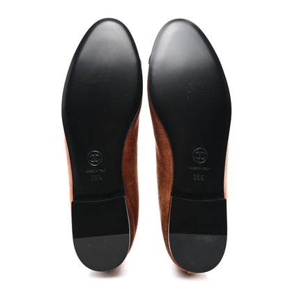 Chanel Velvet Cap Toe CC Ballerina Flats 38.5 Brown Black 5 of 9
