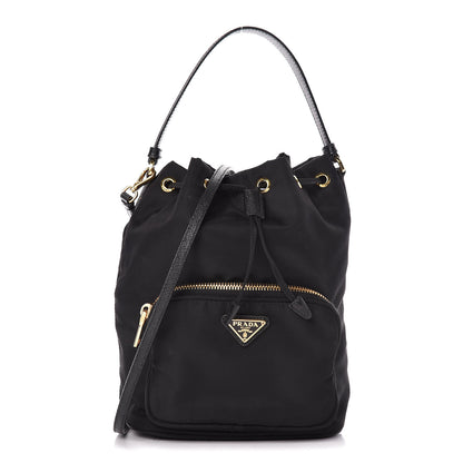 Prada Saffiano Tessuto Nylon Mini Bucket Crossbody Bag Black 1 of 9