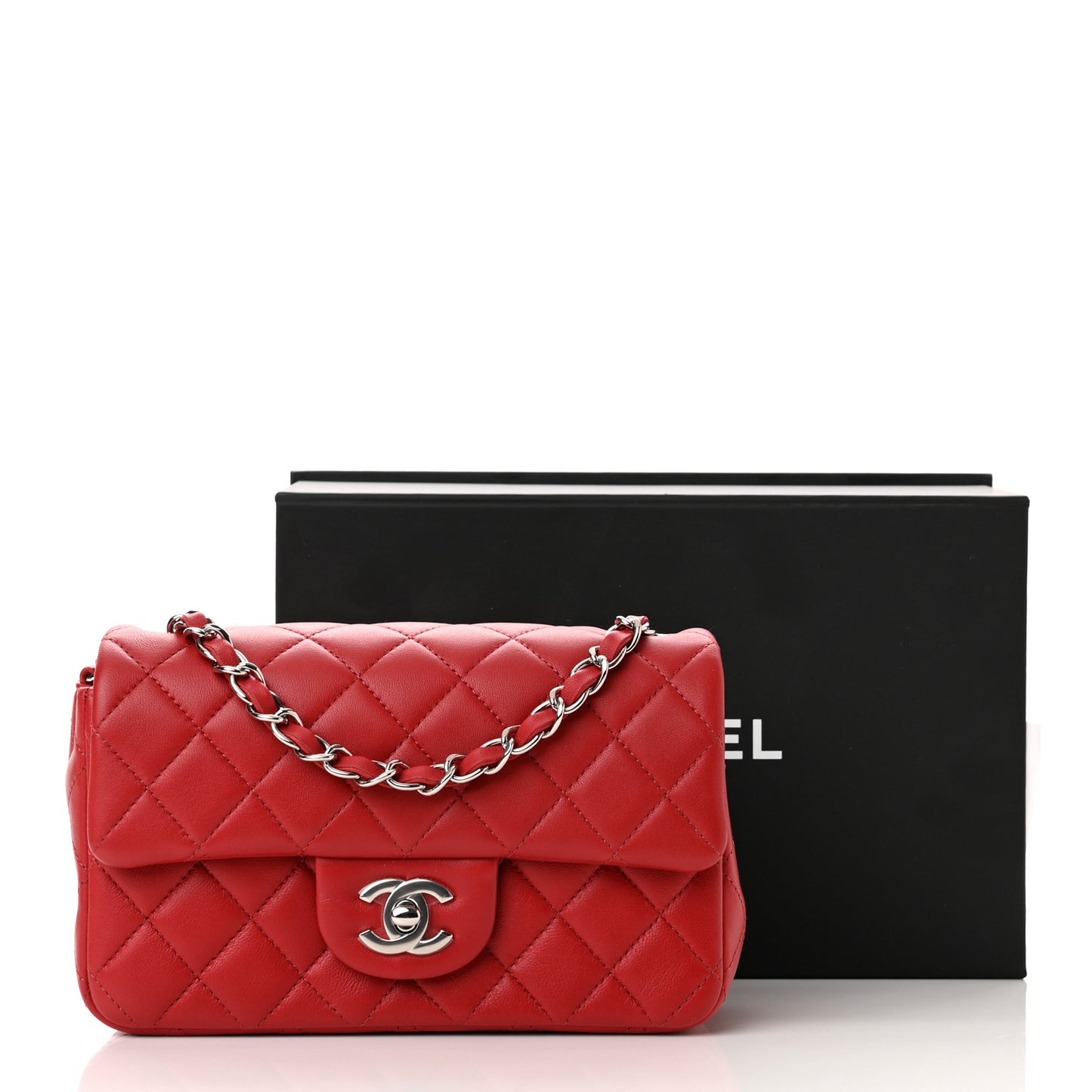 Lambskin Quilted Mini Rectangular Flap Red