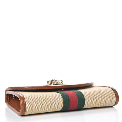 Gucci Vintage Canvas Calfskin Web Mini Rajah Slim Flap Shoulder Bag Sand Light Cuir 4 of 11
