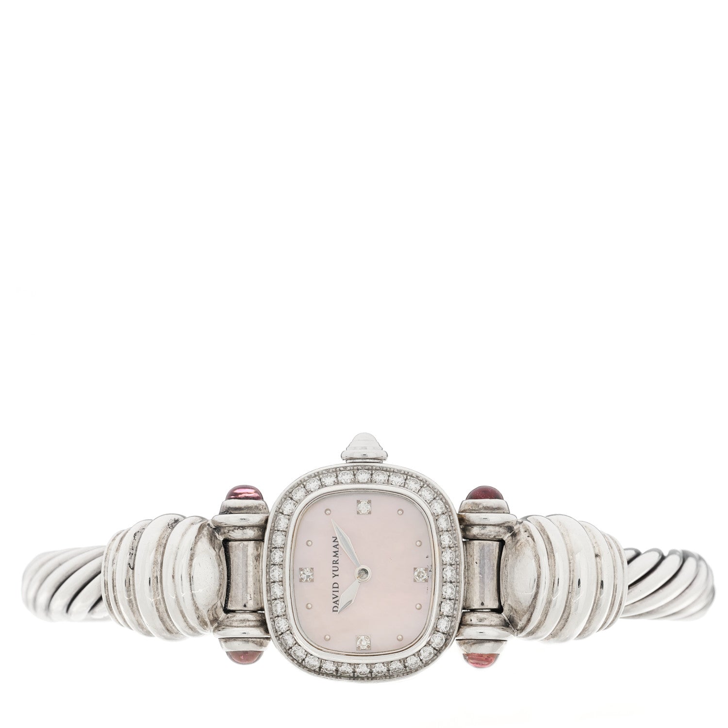 David Yurman Sterling Silver Diamond Bezel Mother of Pearl Pink Tourmaline 21mm Classic Cable Quartz Watch 2 of 4