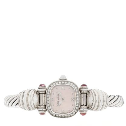 David Yurman Sterling Silver Diamond Bezel Mother of Pearl Pink Tourmaline 21mm Classic Cable Quartz Watch 2 of 4