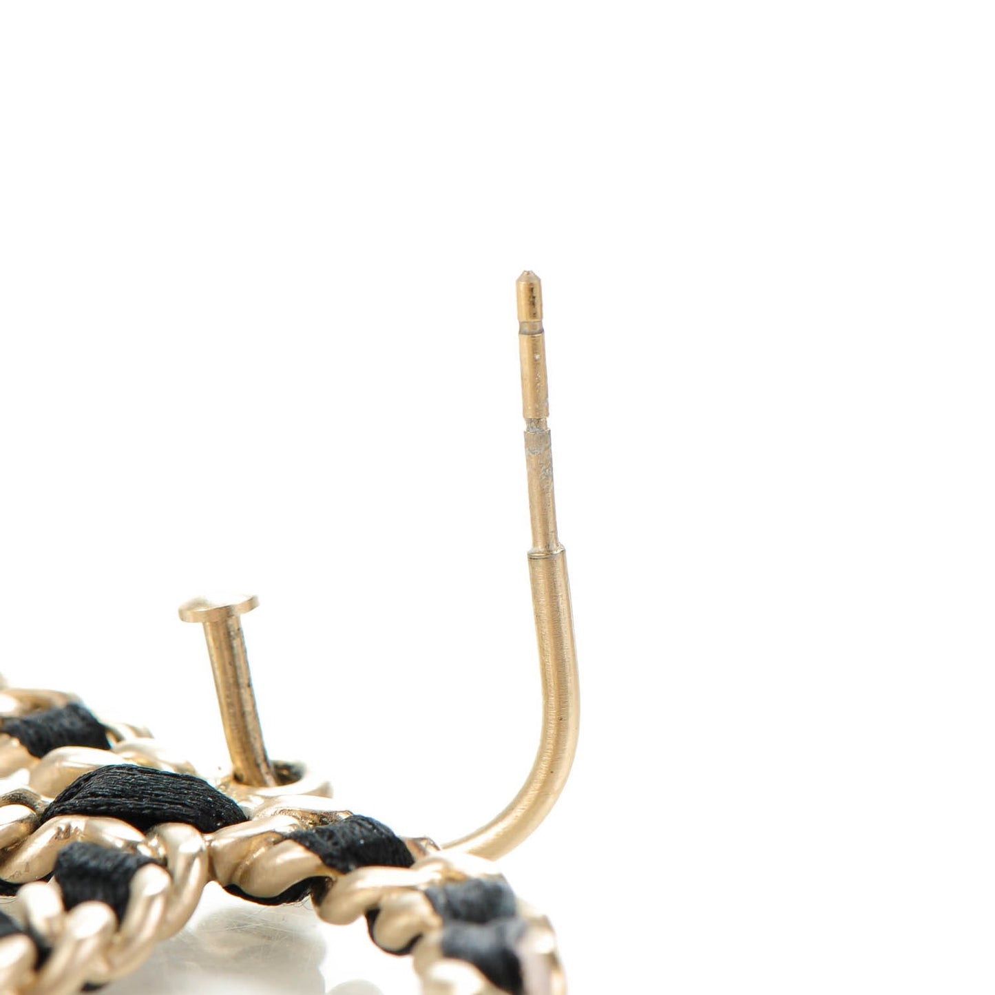 Satin CC Chain Earrings Light Gold Black
