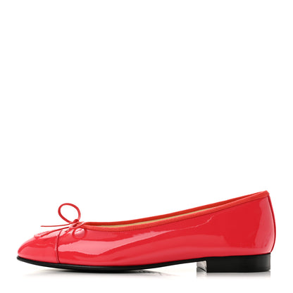 Chanel Patent Calfskin CC Cap Toe Ballerina Flats 37 Coral 1 of 9