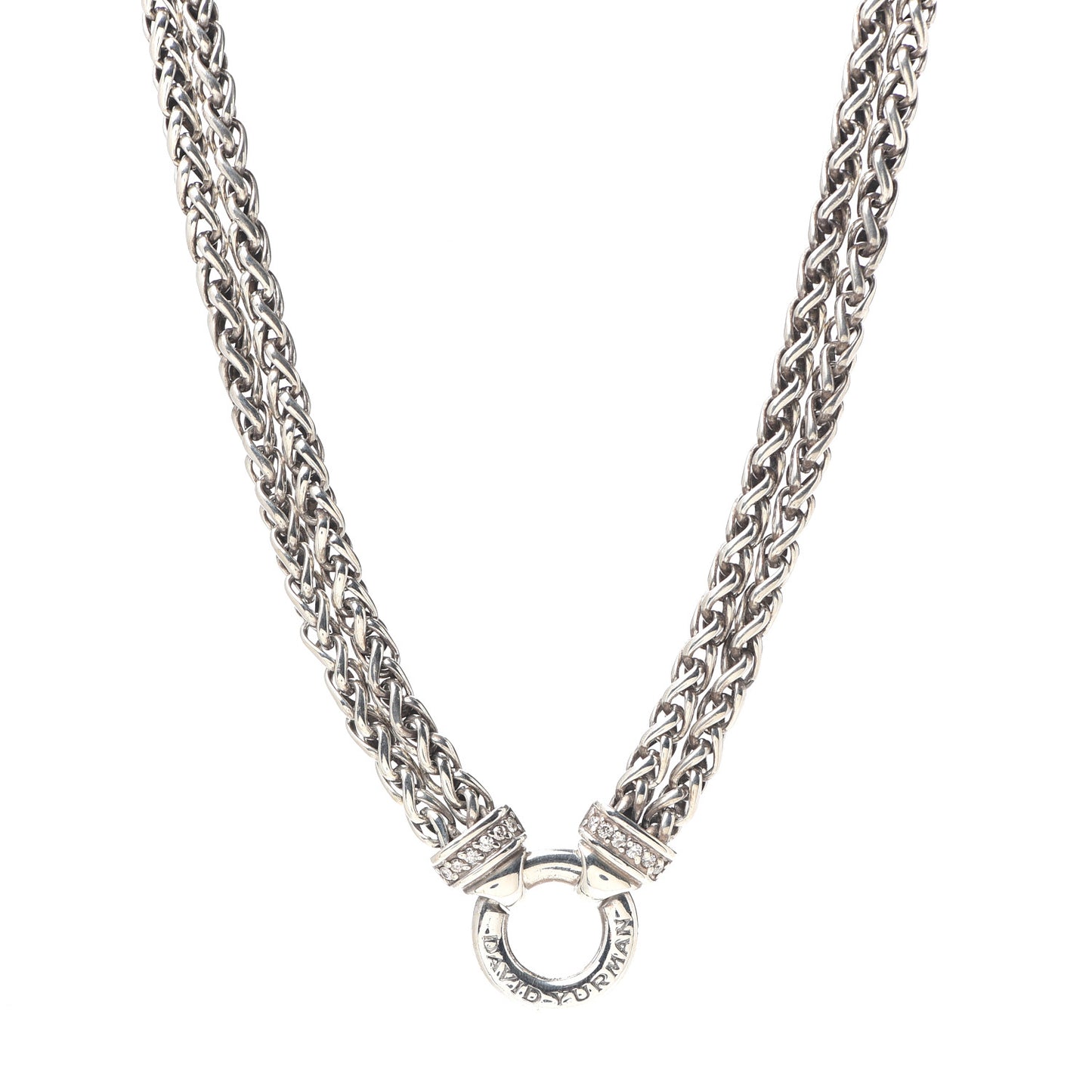 Sterling Silver Diamond 18mm Double Wheat Chain Necklace