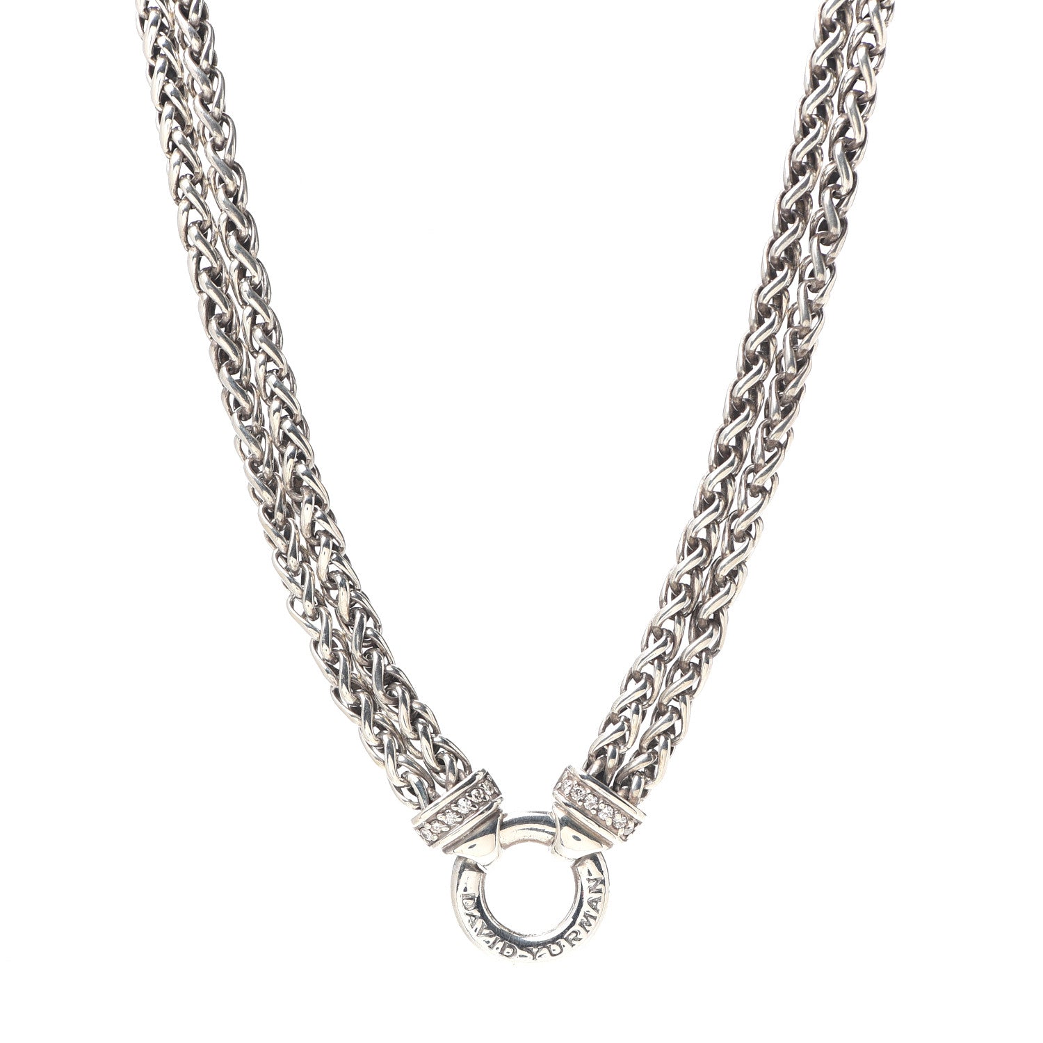 David Yurman Sterling Silver Diamond 18mm Double Wheat Chain Necklace 1 of 5