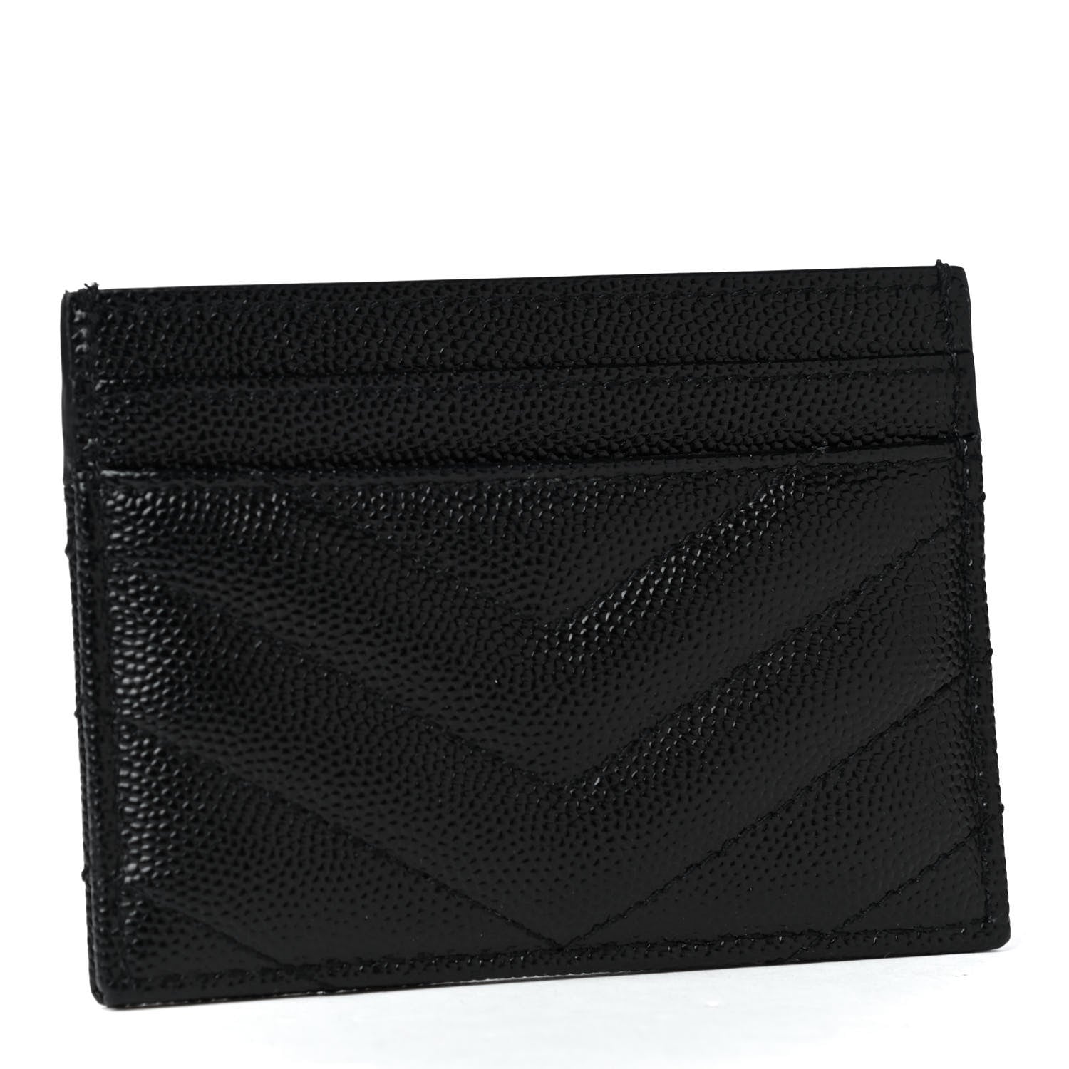 Saint Laurent Grain De Poudre Matelasse Chevron Monogram Credit Card Case Black 2 of 4