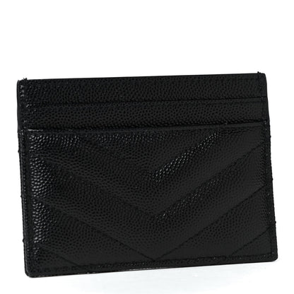 Saint Laurent Grain De Poudre Matelasse Chevron Monogram Credit Card Case Black 2 of 4