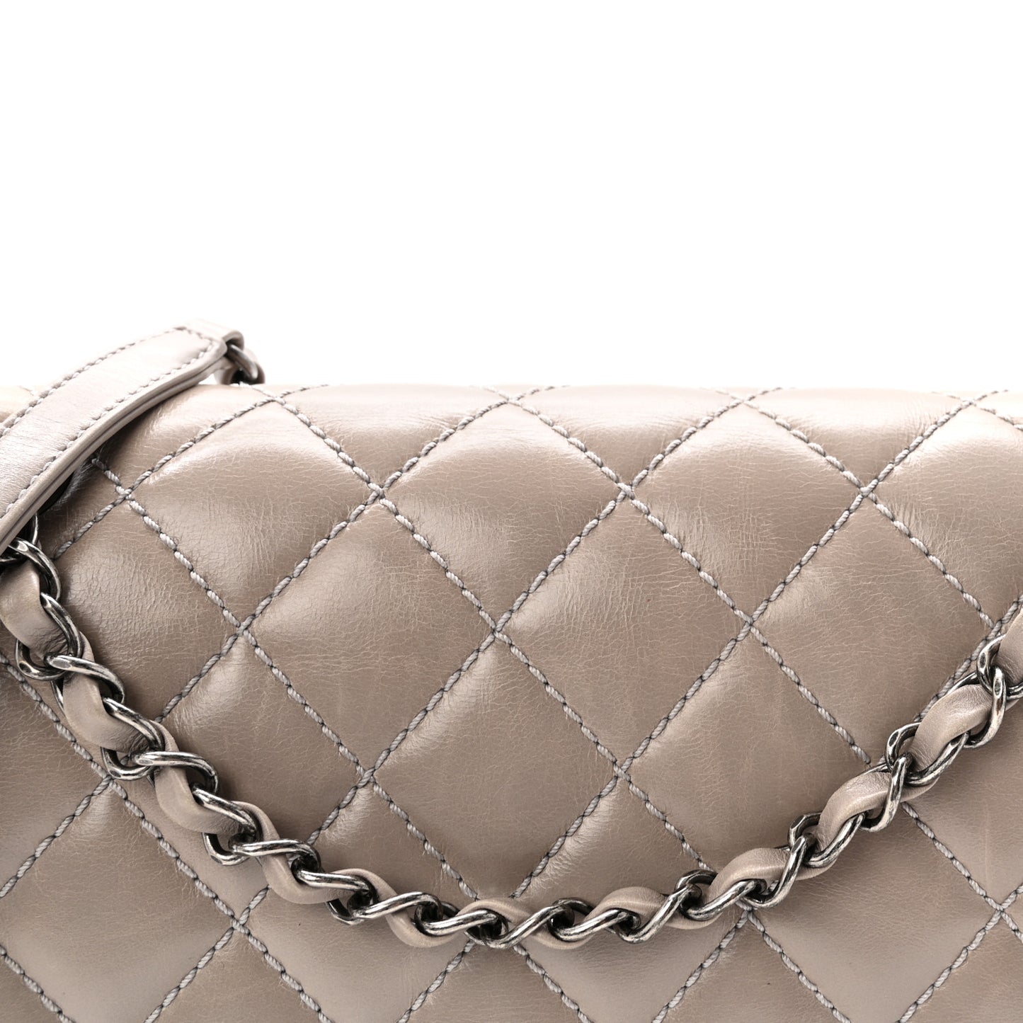 Glazed Calfskin Quilted Medium Day Trip Flap Grey