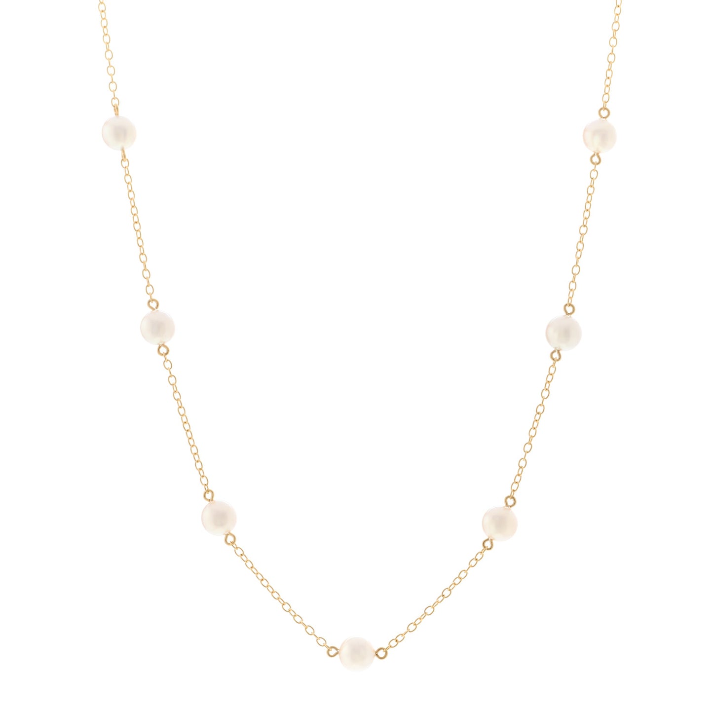 18K Yellow Gold Akoya Pearl 5.5-6mm Station Necklace