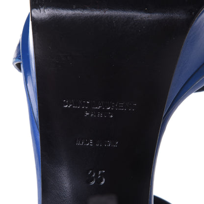 Saint Laurent Calfskin Crocodile Embossed 80 Platform Ankle Strap Sandals 35 Blue 8 of 12