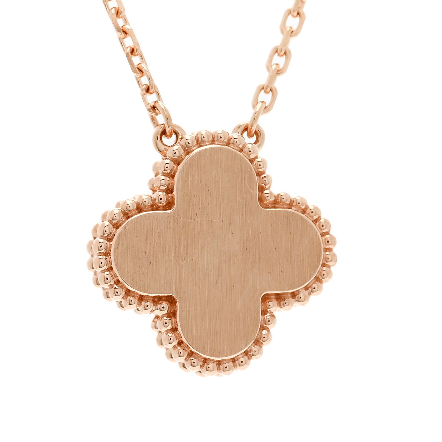 18K Rose Gold Diamond Pink Mother of Pearl Vintage Alhambra Pendant Necklace