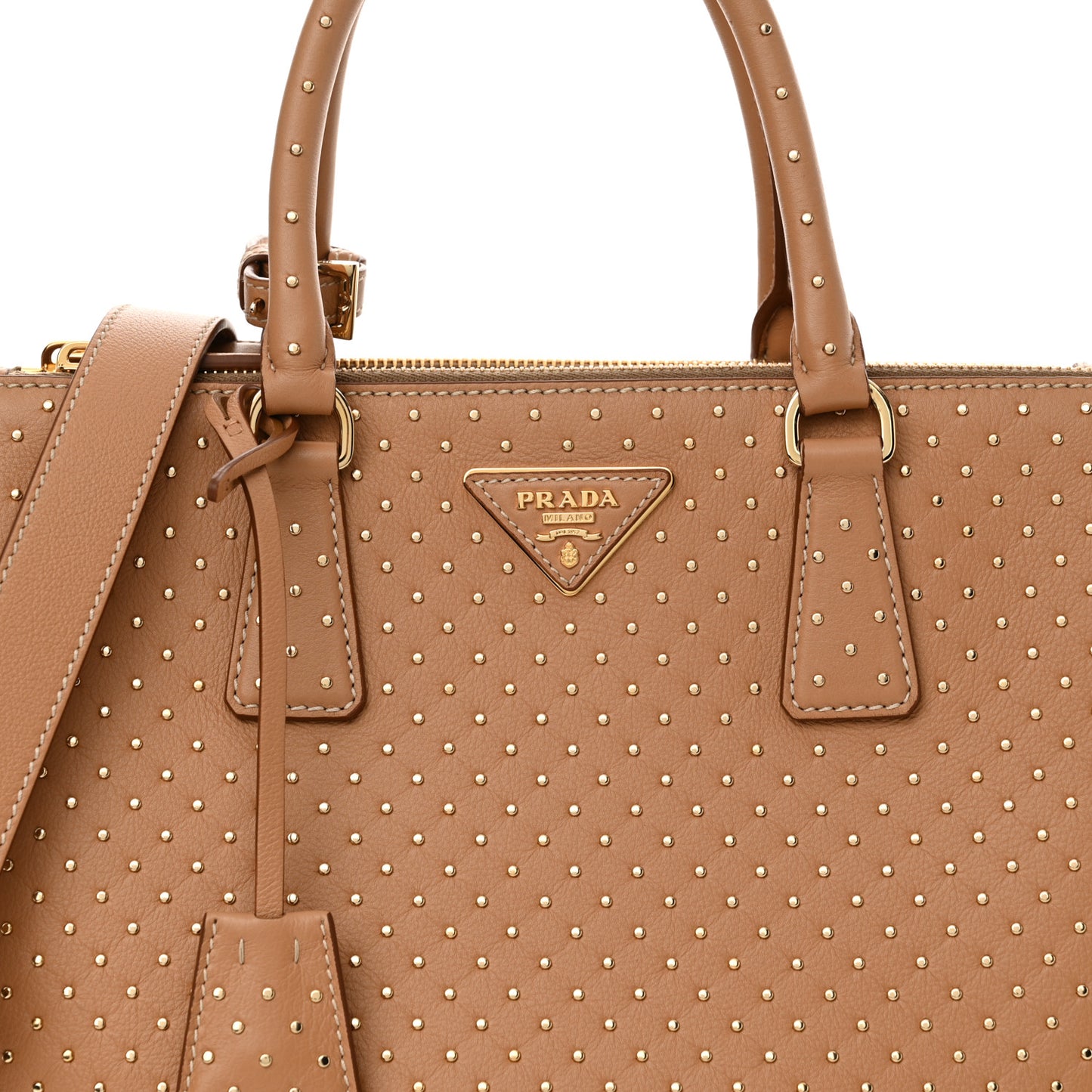 Calfskin Studded Large Galleria Double Zip Tote Natural