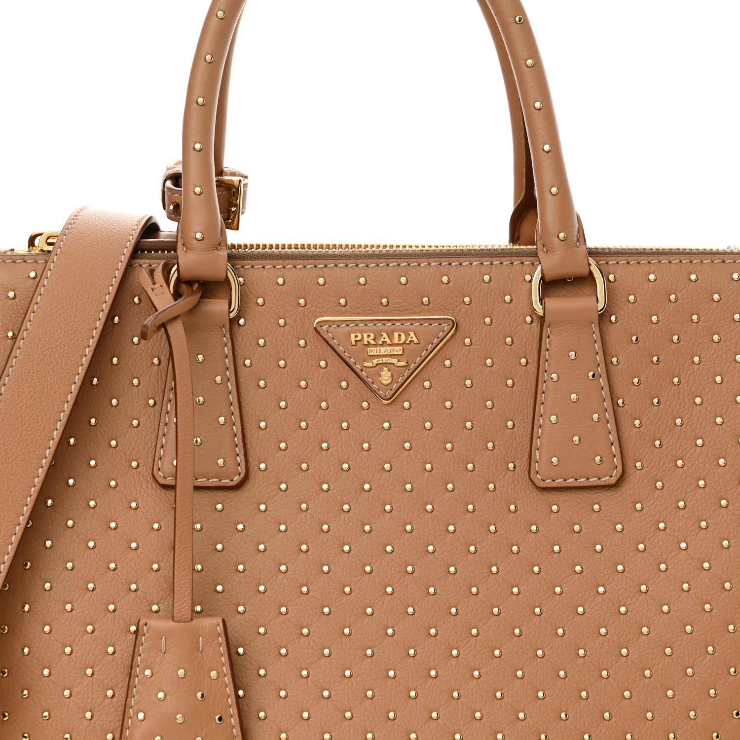 Prada Calfskin Studded Large Galleria Double Zip Tote Natural 7 of 9