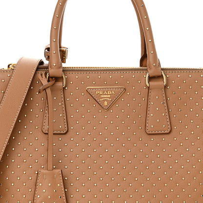Prada Calfskin Studded Large Galleria Double Zip Tote Natural 7 of 9