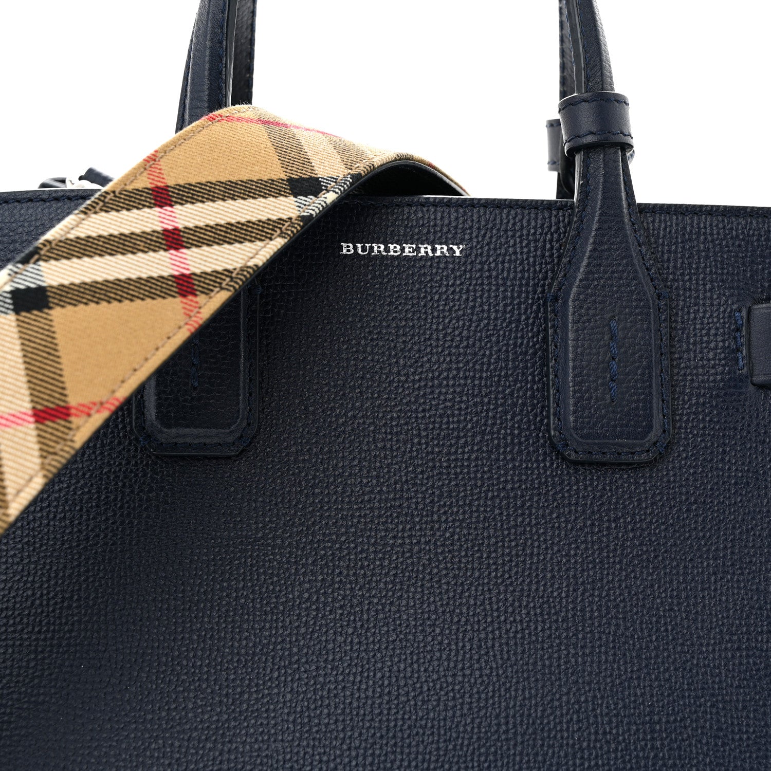 Burberry Grainy Calfskin House Check Small Banner Tote Regency Blue 8 of 13