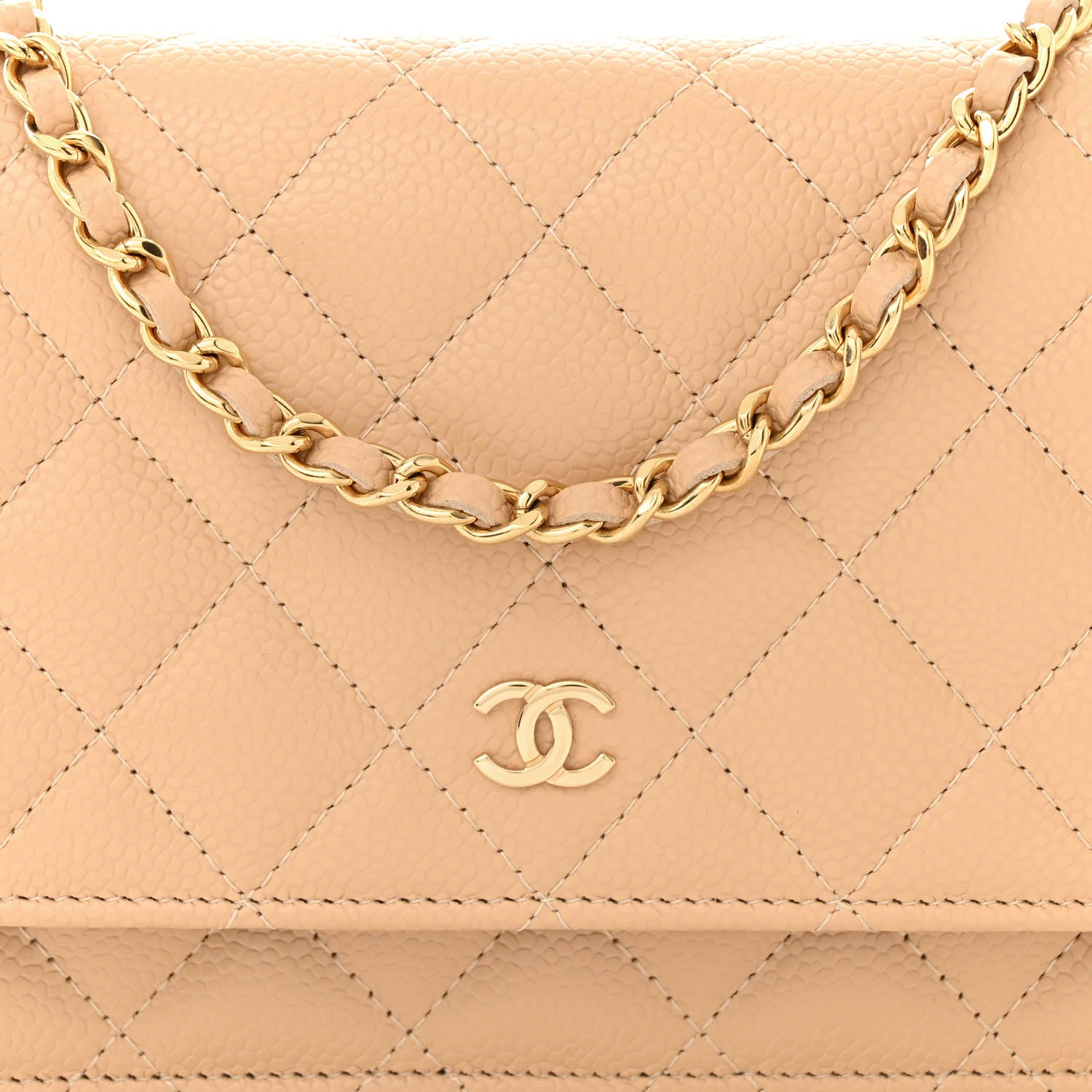 Chanel Caviar Quilted Wallet on Chain WOC Beige 9 of 12