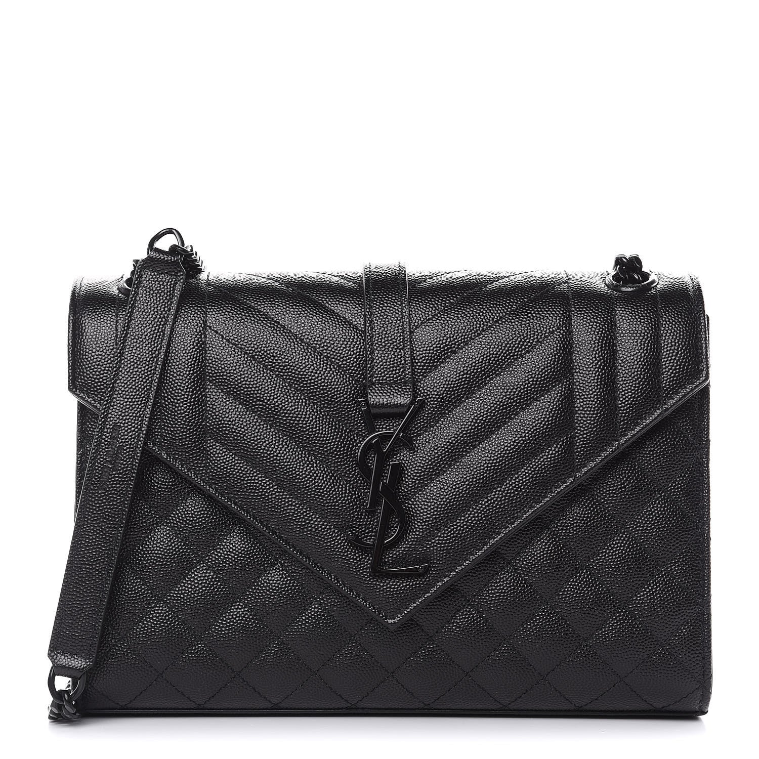 Saint Laurent Grain De Poudre Textured Mixed Matelasse Triquilt Medium Monogram Satchel Black 1 of 9