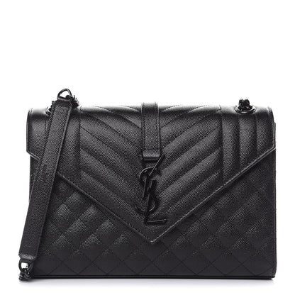 Saint Laurent Grain De Poudre Textured Mixed Matelasse Triquilt Medium Monogram Satchel Black 1 of 9