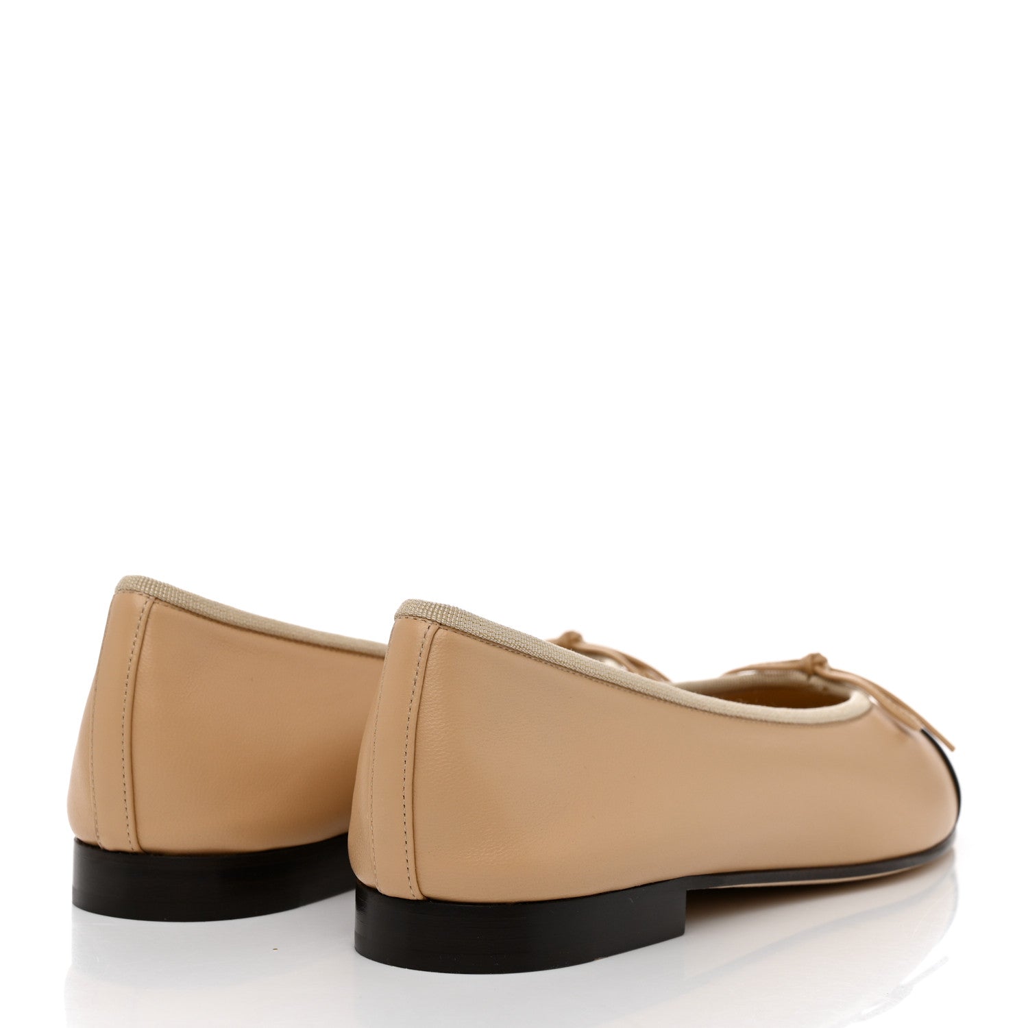 Chanel Lambskin Cap Toe CC Ballerina Flats 38 Beige Black 4 of 9