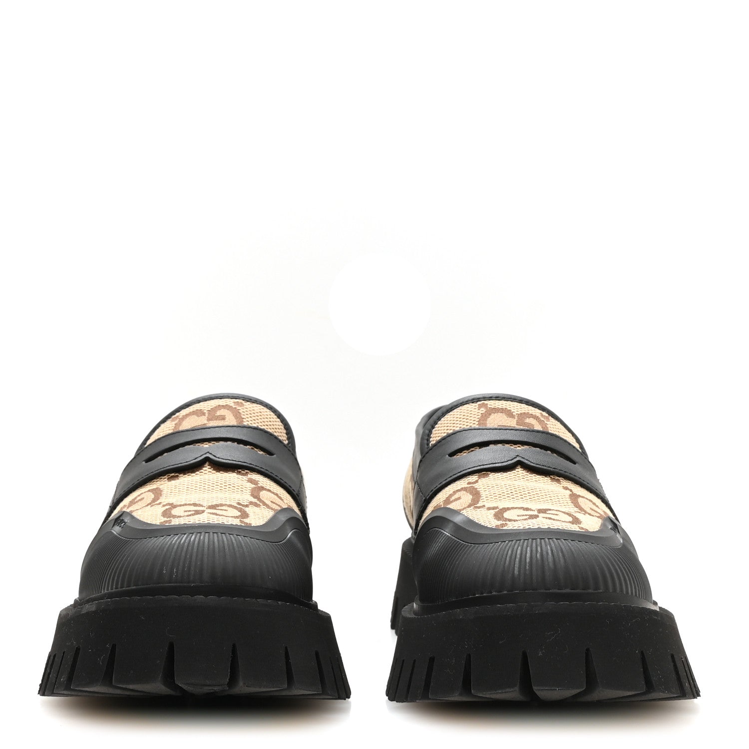 Gucci Monogram Jumbo GG Miro Soft Calfskin Mens Lug Sole Loafers 9 Camel Ebony Black 3 of 9