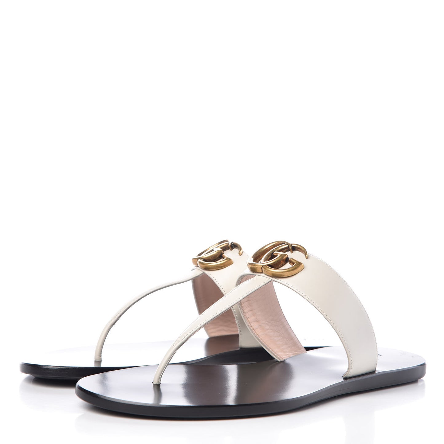 Calfskin GG Marmont Thong Sandals 38.5 Mystic White