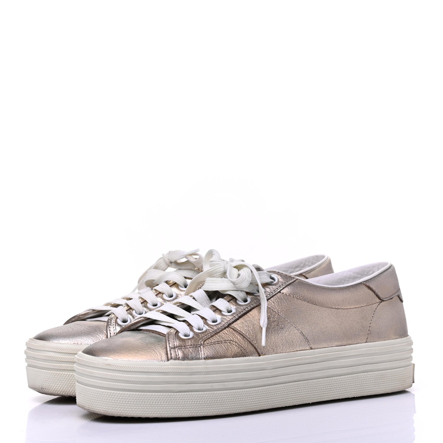 Saint Laurent Metallic Calfskin Court Sneakers 37.5 Pale Gold 3 of 16