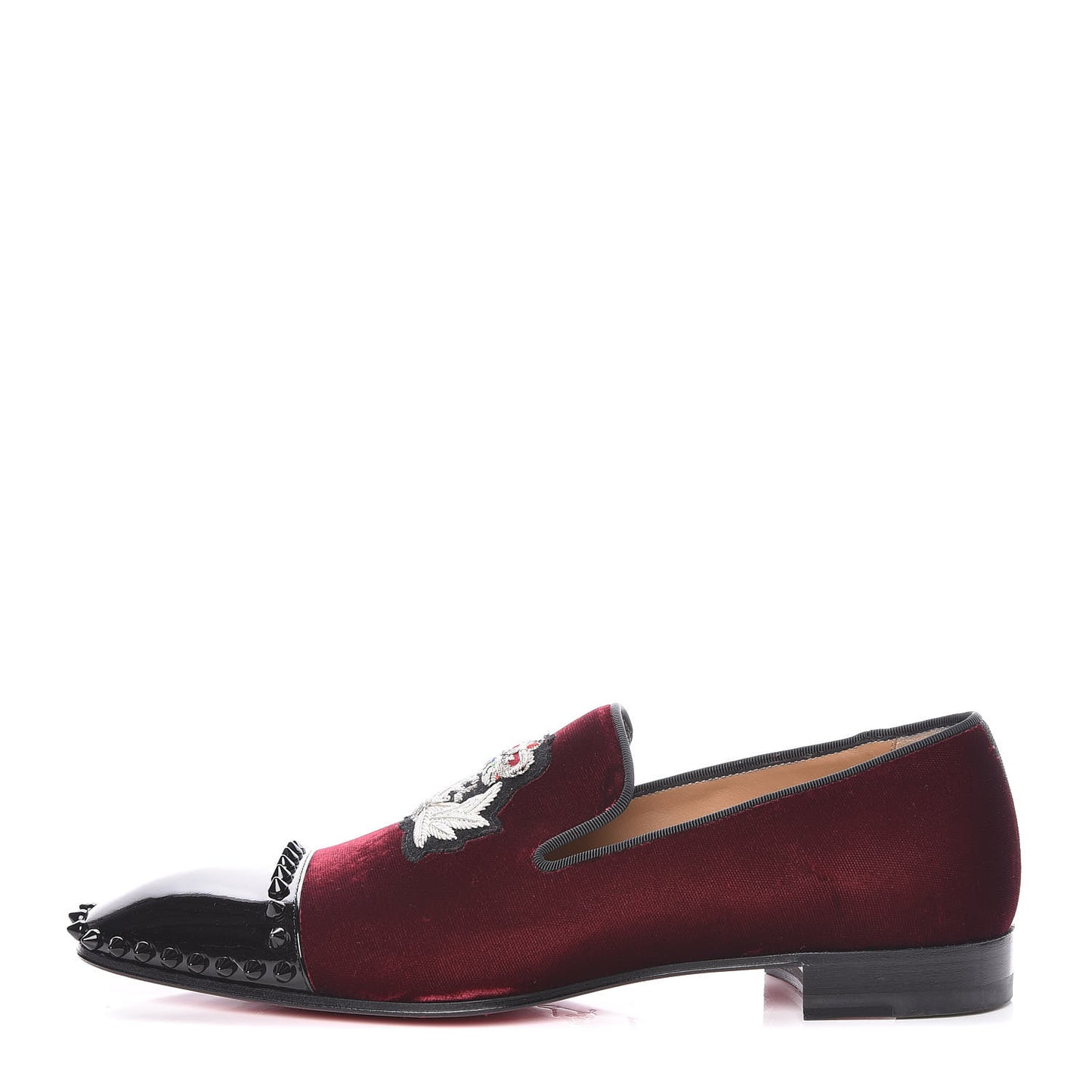 Patent Velvet Spikes Mens Captain Loubi Flat Loafers 41 Cramoisi Black