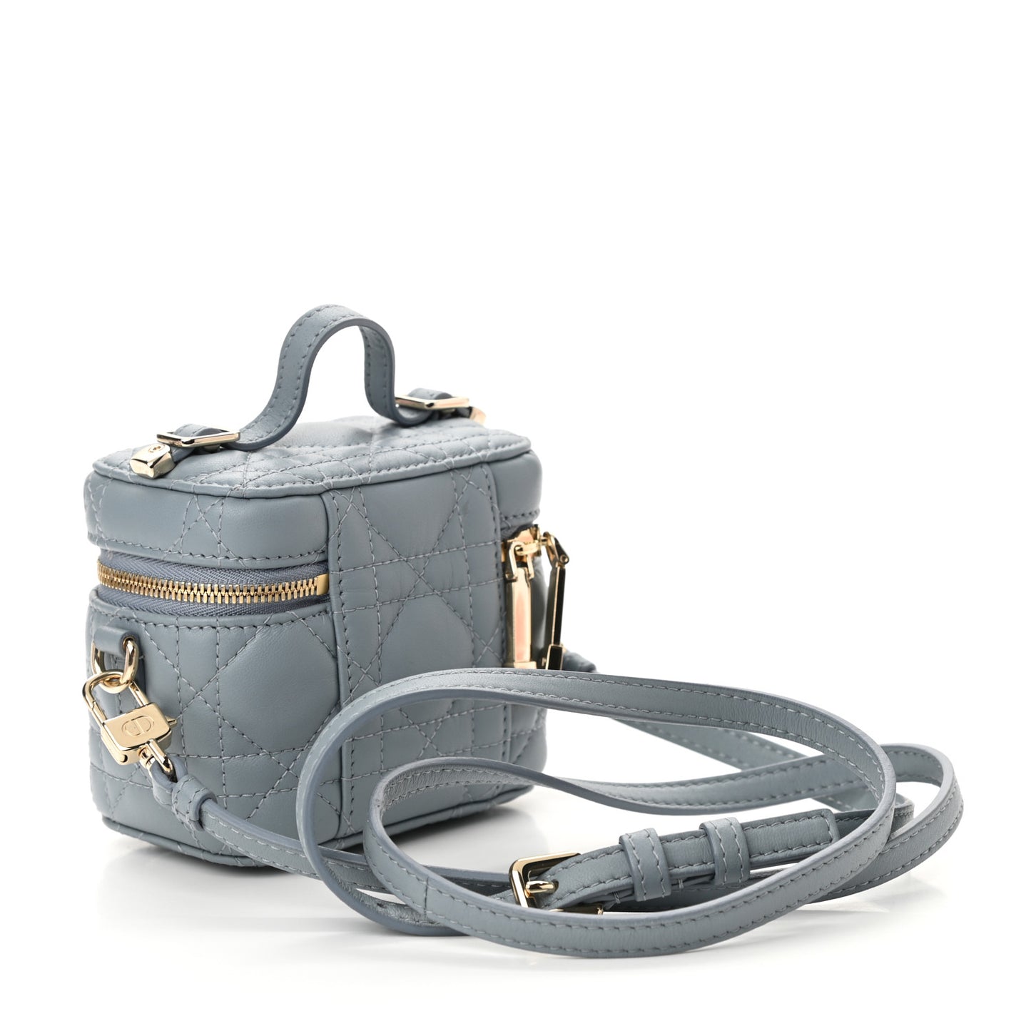 Lambskin Cannage Micro Lady Dior Vanity Case Light Blue
