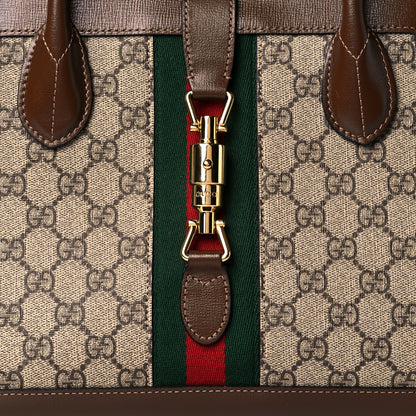 Gucci GG Supreme Monogram Azalea Calfskin Web Medium Jackie 1961 Tote Beige Ebony Brown Sugar 9 of 11