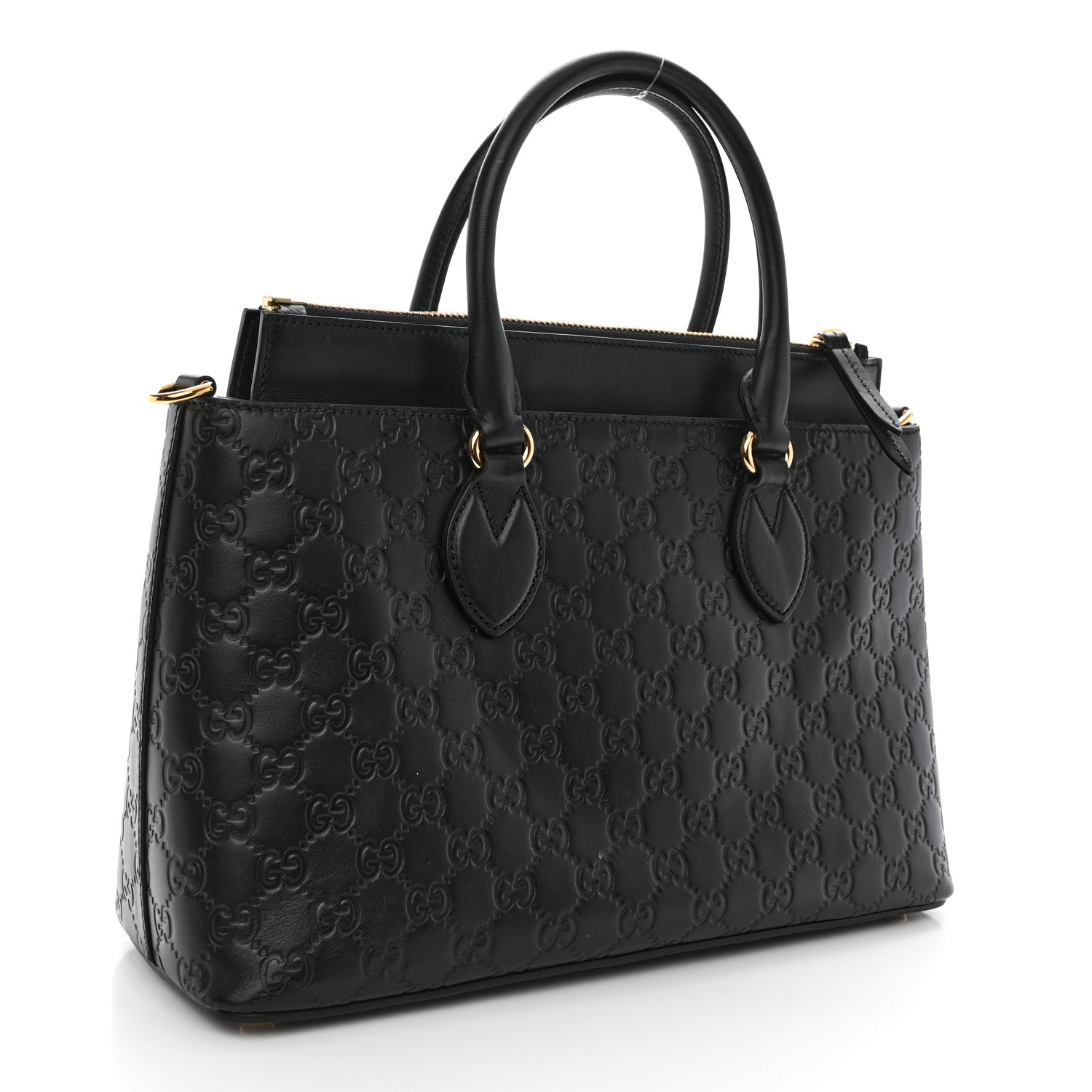 Gucci Guccissima Signature Nappa Small Zip Top Tote Black 3 of 10
