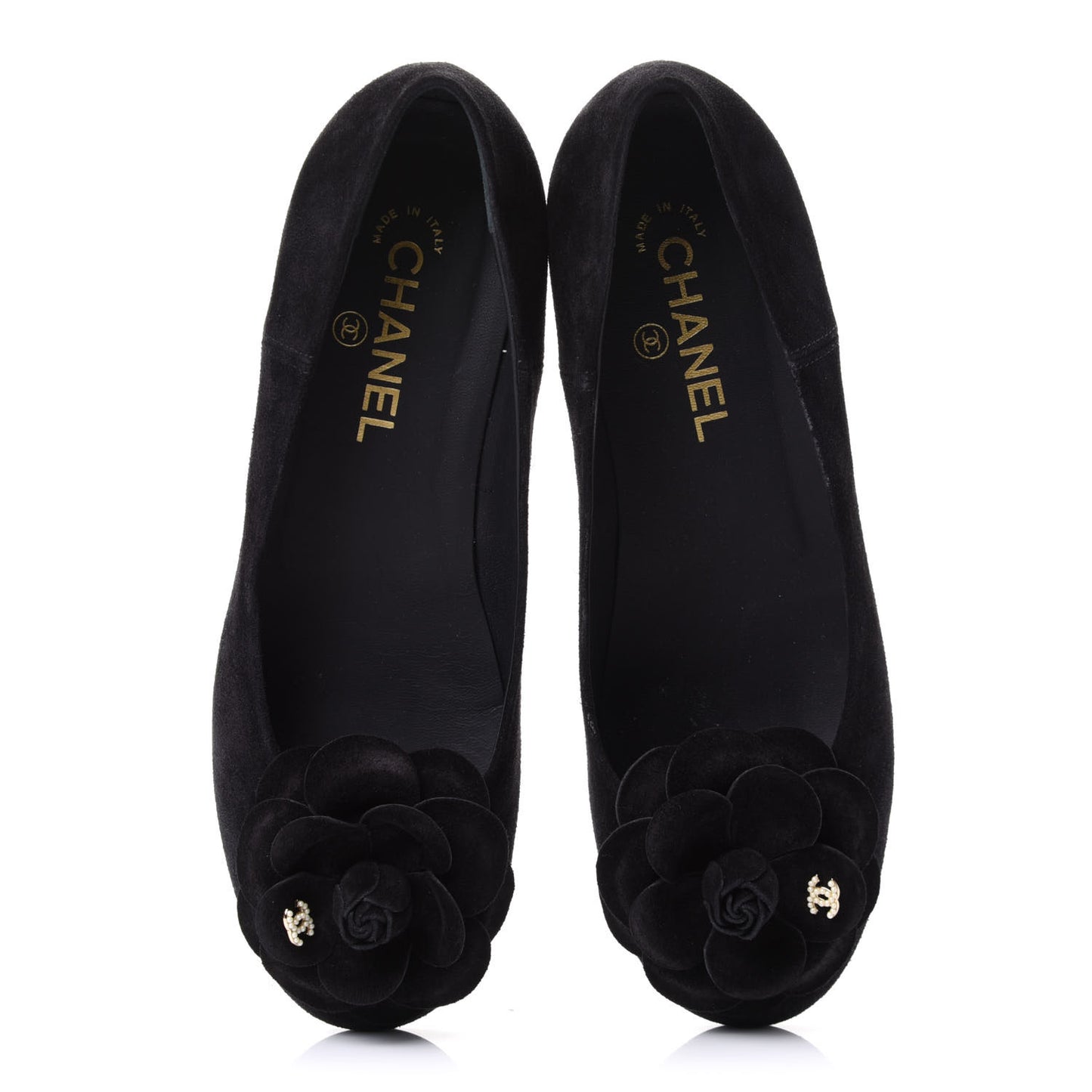Suede Camellia CC Ballerina Flat 38.5 Black