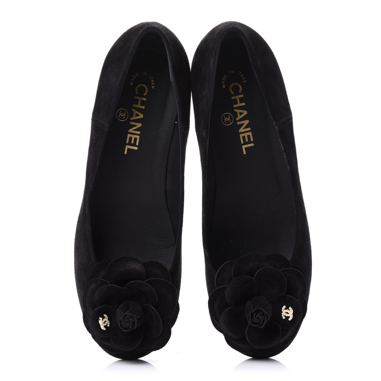 Chanel Suede Camellia CC Ballerina Flat 38.5 Black 5 of 10