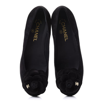 Chanel Suede Camellia CC Ballerina Flat 38.5 Black 5 of 10