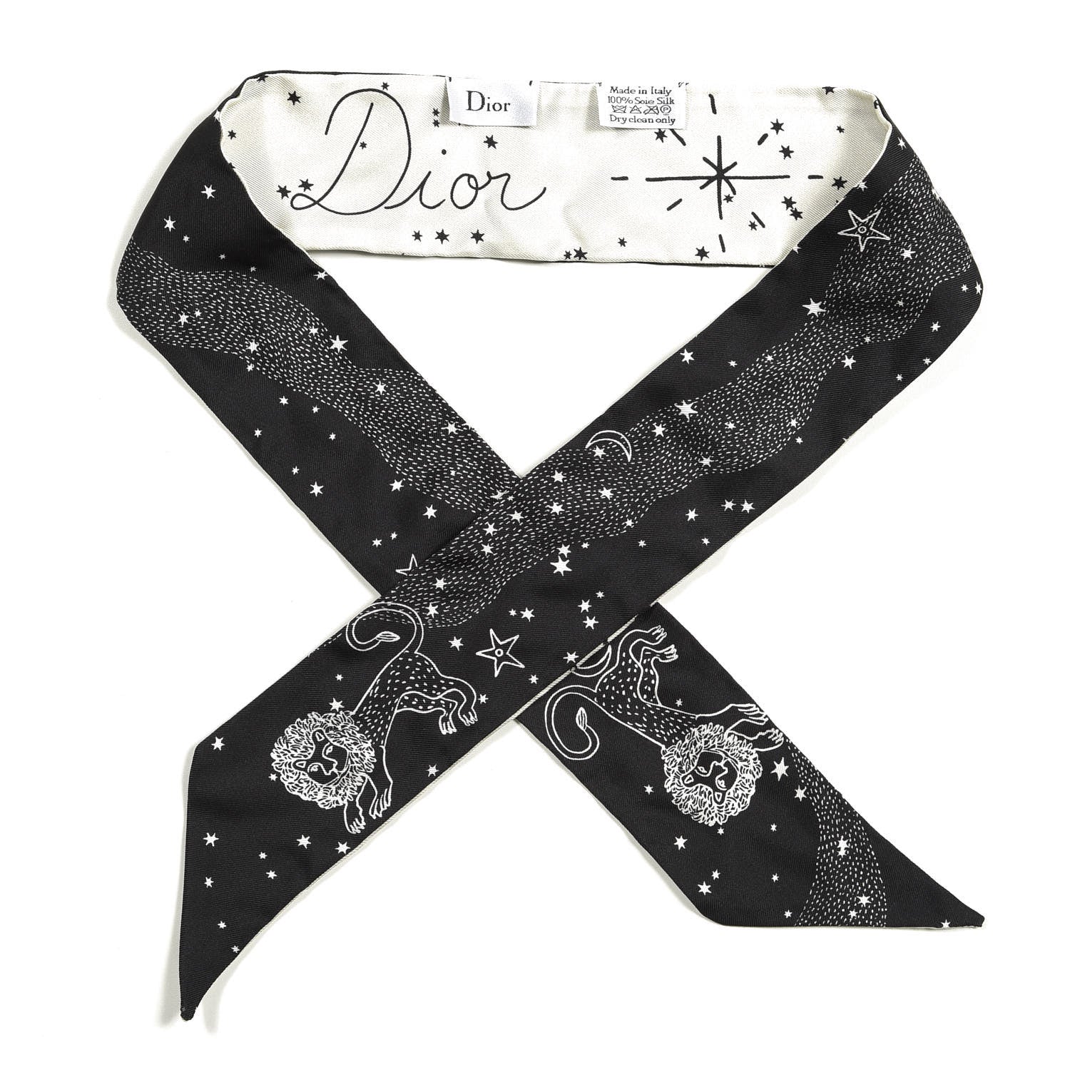 Christian Dior Silk Zodiac Leo Mitzah Scarf Black 1 of 3