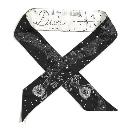 Christian Dior Silk Zodiac Leo Mitzah Scarf Black 1 of 3