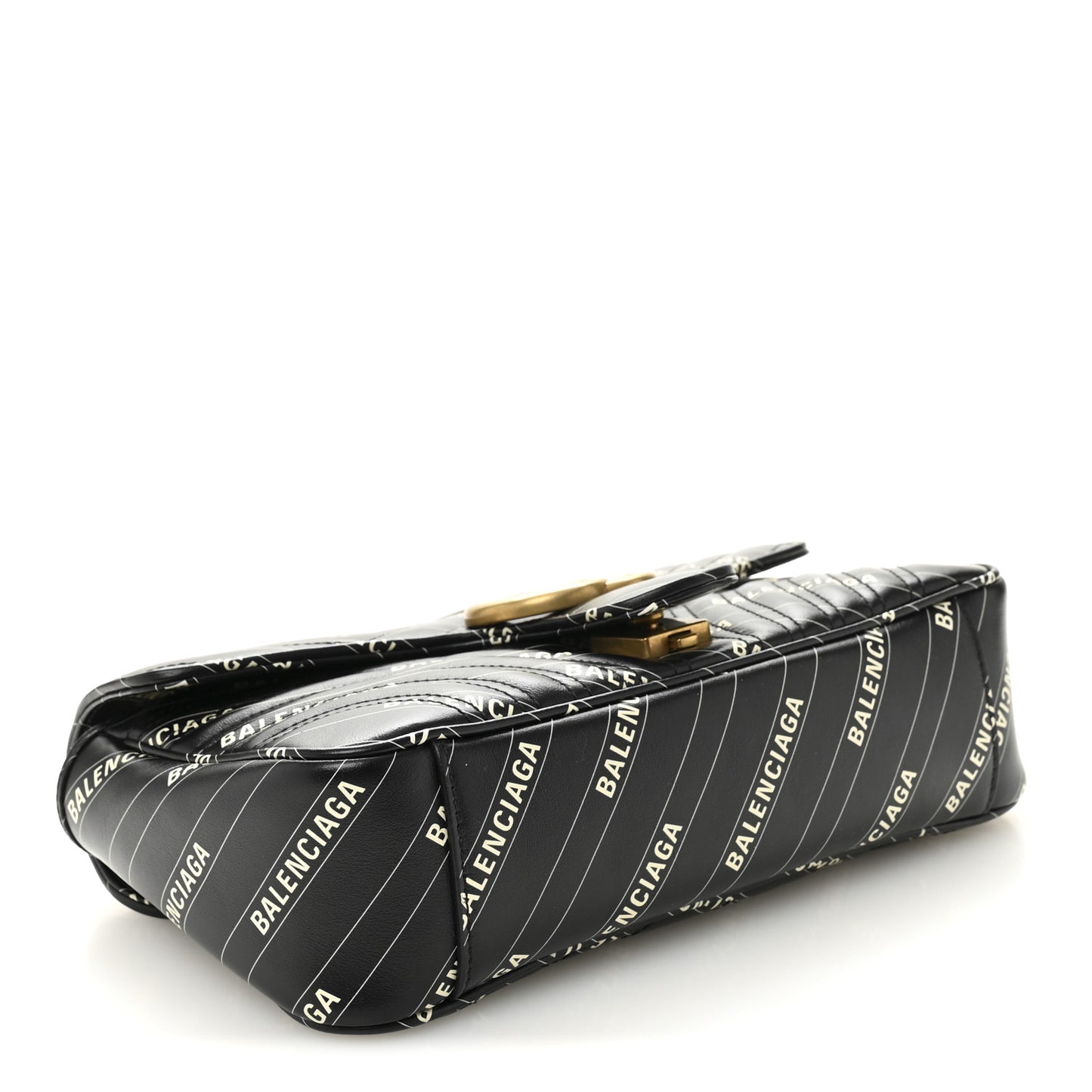X BALENCIAGA Calfskin Matelasse Logo Print Small GG Marmont Shoulder Bag Black