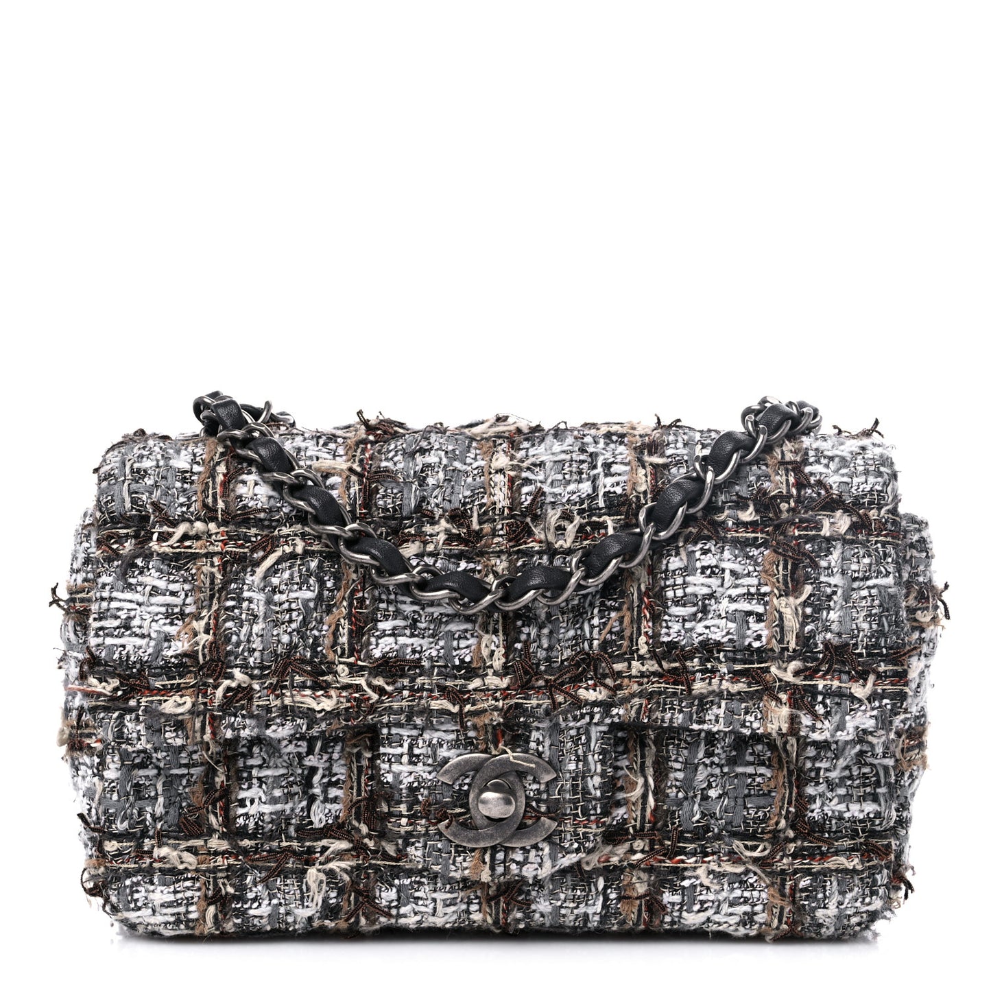 Tweed Quilted Mini Rectangular Flap Brown Black Multicolor