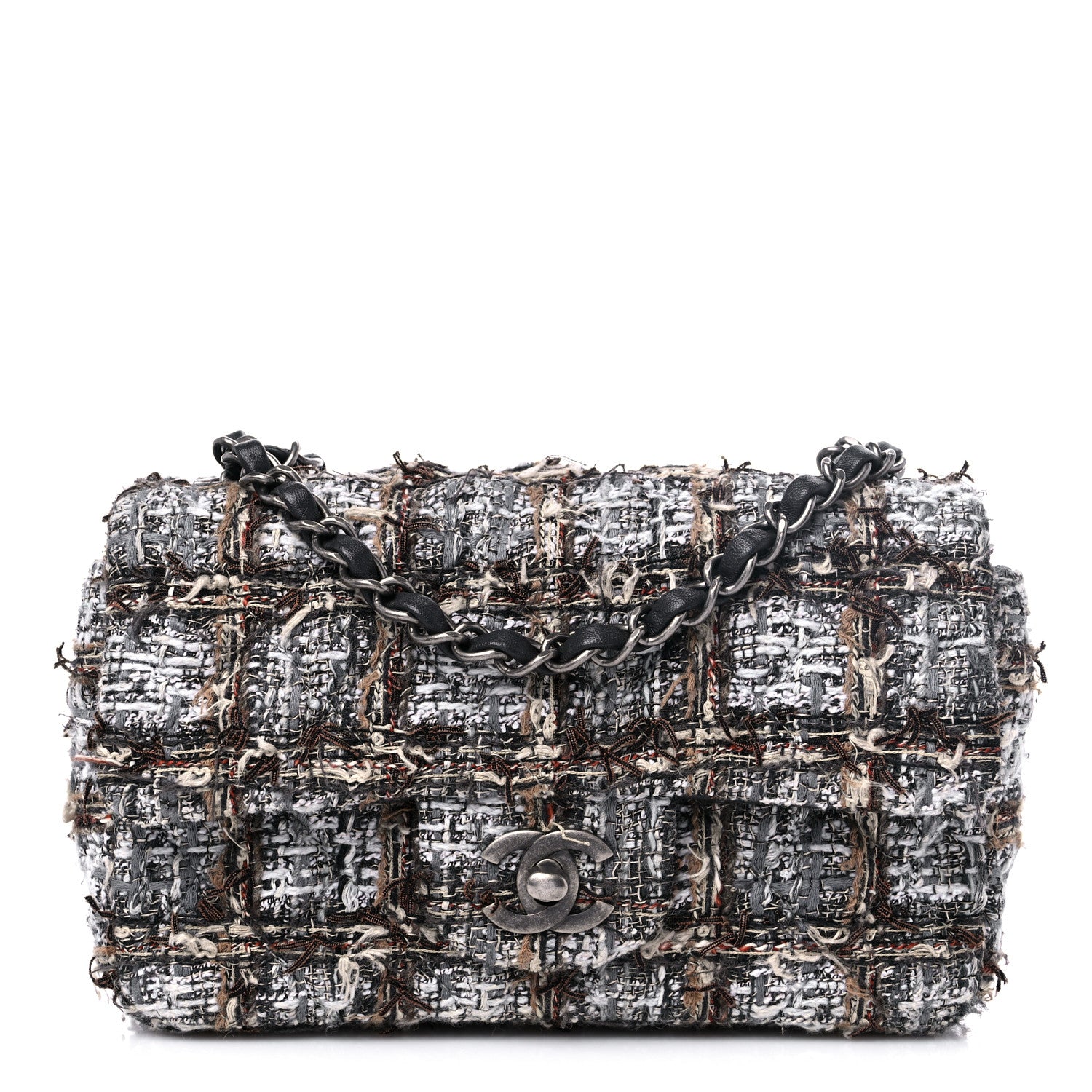 Chanel Tweed Quilted Mini Rectangular Flap Brown Black Multicolor 1 of 12